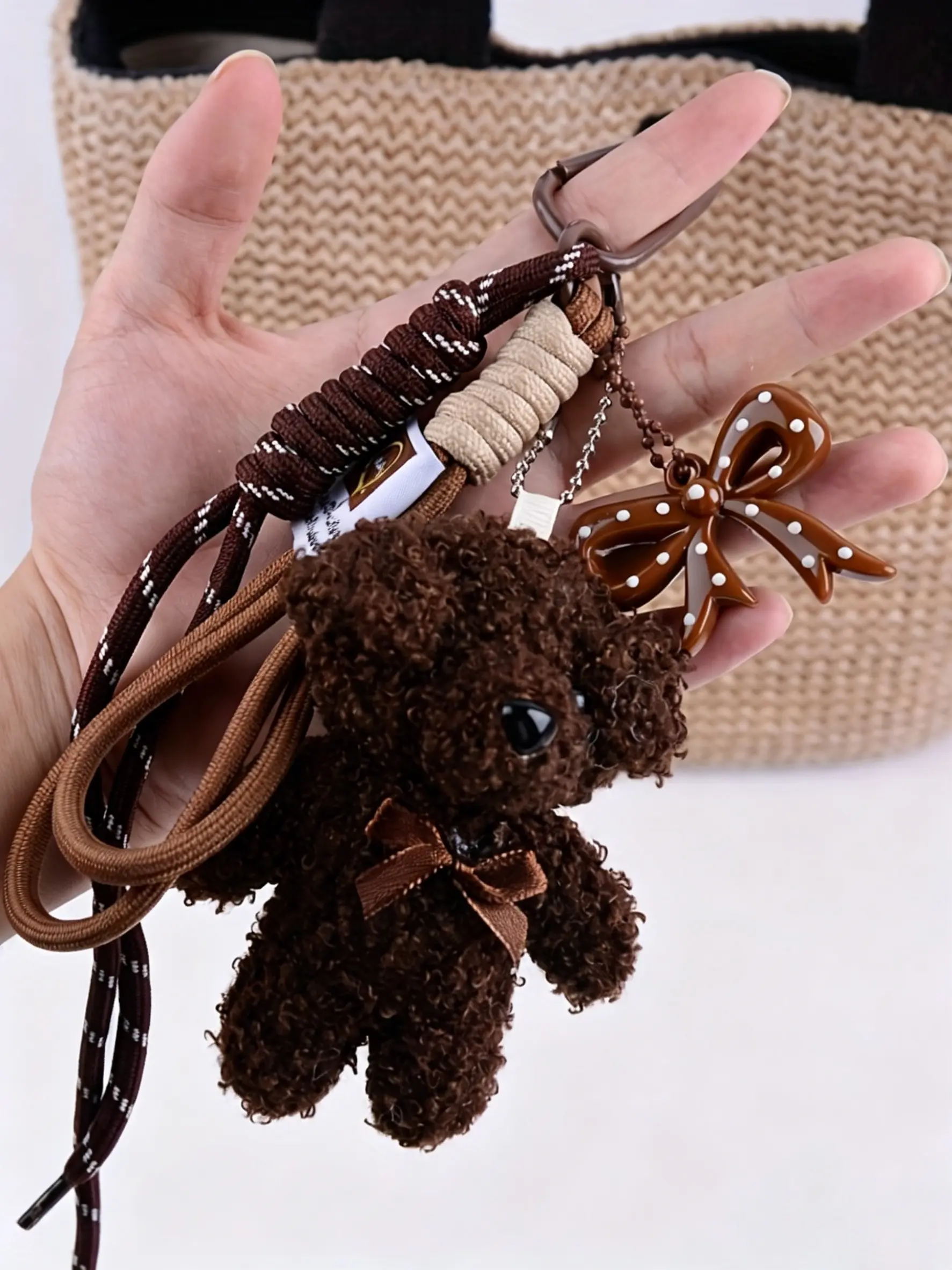 Bag Chain Charms Teddy Bear Bag Charm Keychain Rope Bag Pendants Cute Personality Artistic Style Fashionable And Versatile Couple Ornaments Suitable For Backpacks And Keys Best Friend Ornament Woven Bag Decoration