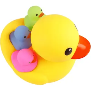 Bath Duck Toys 4Pcs Family Rubber Ducky Float&Squeak Baby Toddlers Preschool Bathtub Shower Toy (Colorful)