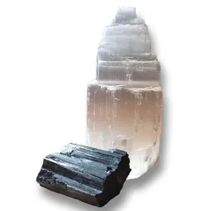 Raw Selenite Tower and Black Tourmaline Raw - Protection Bundle