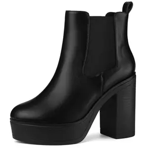 BLISSFUL STEP Women's Platform Chunky High Heels Chelsea Ankle Boots