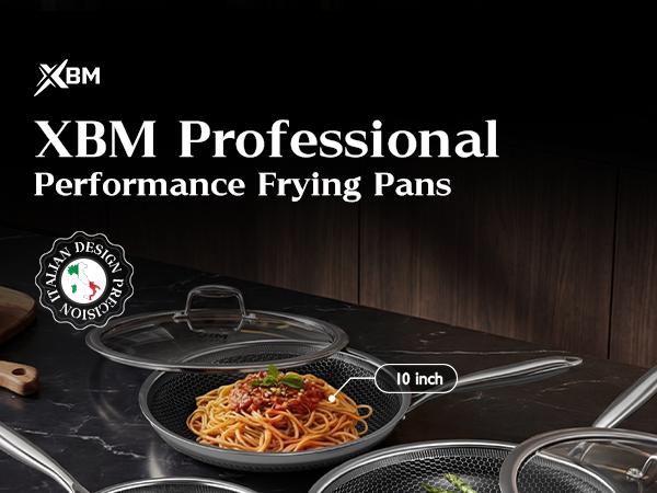 XBM Hybrid Nonstick Frying Pan with Tempered Glass Lid, Tri-Ply Stainless Steel Honeycomb Skillet, Healthy PTFE/PFOA Free Ceramic Coating, Stay-Cool Handle, Induction Ready & Oven Safe XBM Hybrid Nonstick Frying Pan with Tempered Glass Lid, Tri-Ply Stainless Steel Honeycomb Skillet, Healthy PTFE/PFOA Free Ceramic Coating, Stay-Cool Handle, Induction Ready & Oven Safe