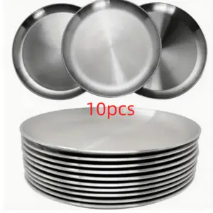 10 Piece Stainless Steel Dinner Plates Set, Durable Non-Toxic BPA Free, Dishwasher Safe, Ideal for Home and Outdoor Use