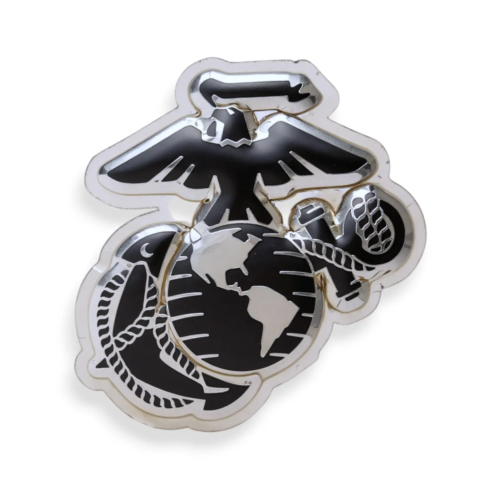 U.S. Marine Corps 22-Gauge Stainless Steel Wall Hanging Emblem Decor, Plastic ABS Accent with Chrome Built-In Hanger, Single Unit Military Pride Home Decor