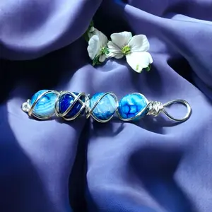 Dragon Fire Vein Agate Handmade Beaded Pendant with Silver Plated Beading Wire