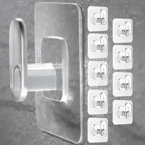 10 Pack Adhesive Towel Hooks - Heavy Duty Hooks for Hanging Clear Command No , Self Adhesive Sticky Hooks for Walls, Bathroom Kitchen Outdoor,