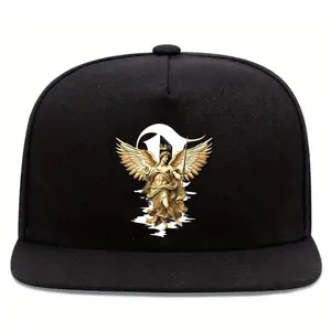 1pc Golden Statue of Liberty Baseball Cap - Adjustable Snapback Hip Hop Hat, Black Polyester Streetwear with White Winged Figure Design, Unisex Fashion Accessory for Men and Women, Casual Headwear | Trendy Cap | Durable Headgear