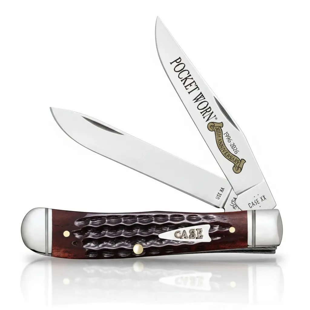 Case Pocket Worn Corn Cob Jig Mahogany Bone Trapper Pocket Knife