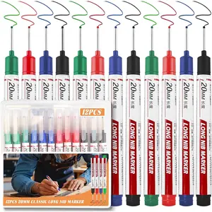 12 count Long  Deep Hole Marker Pens, 20mm Long Nib Markers,  Quick Drying Colorful Carpenter Marking Tool for Office Supplies, Woodworking, Construction, Bathroom, Hardware Decoration(A)