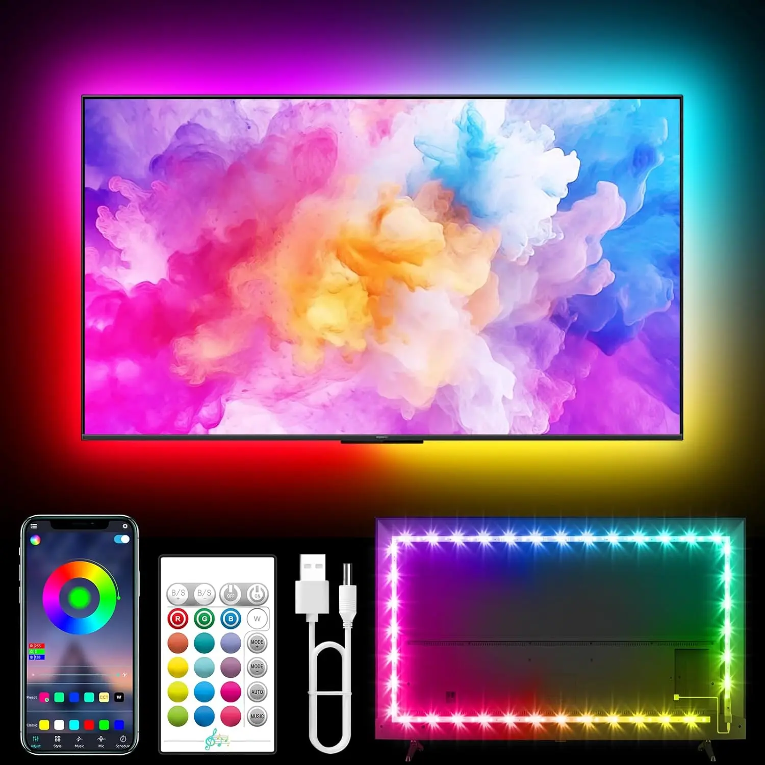 TV LED Lights, 18.0ft LED Lights for 40-75 Inch TV Behind Lighting, RGB Color Changing TV Backlight with APP & Remote Control, Music Sync USB LED Strip Light for Bedroom Gaming Room Decor