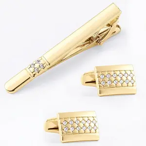 New alloy diamond-encrusted metal cufflinks and tie clip set, cufflink set as a gift for father, husband, or boyfriend