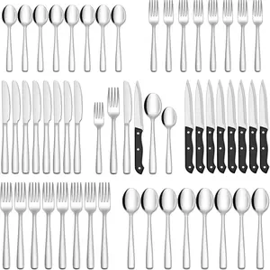 24/48-Piece Silverware Set with Steak Knives for 4/8,Stainless Steel Flatware Cutlery Set For Home Kitchen Restaurant Hotel, Kitchen Utensils Set, Mirror Polished, Dishwasher Safe Tableware