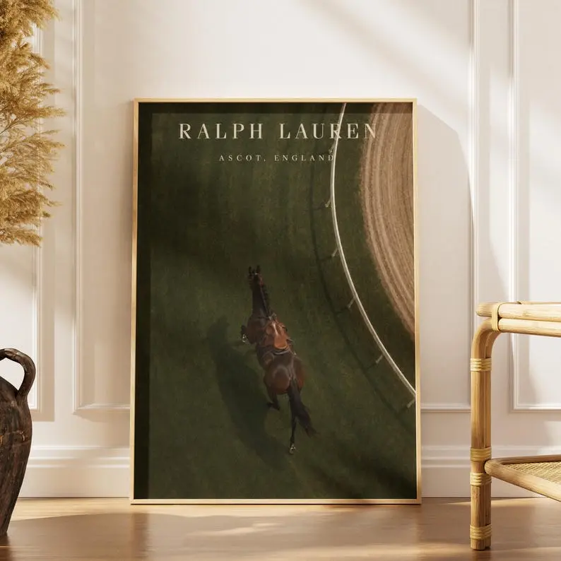 Old Money Horse Wall Art, Equestrian Race Track Print, Aerial Horse Racing Poster, Dark Green English Country Decor