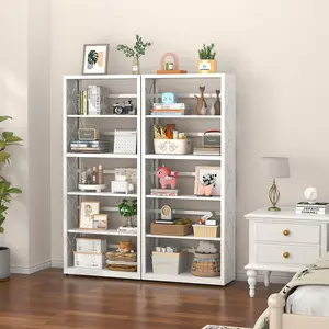 5 Tier Multipurpose Shelf 23" Wide Sturdy Standalone Multi-Functional Storage Rack Bookshelf Adjustable Metal Shelves Large Capacity Display Stand Modern Home Office Organizer for Living Room Bedroom Kitchen Garage