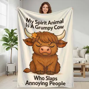 Highland Cow Flannel Blanket  Grumpy Cow Print  Super Soft Plush  Cozy Warm  Lightweight  Durable  Breathable  Perfect for Living Room  Bedroom  Sofa  Couch  Camping  Travel  Gifts for Friends  Family  Holiday Season