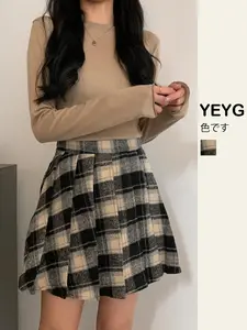 Spring Summer Mixed Color Plaid No Elastic Woven Short Style Women Half Body Skirt, College Style Schoolgirl Style Female Dress