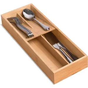 guiogc Bamboo Silverware Drawer Organizer, Kitchen Small Silverware Organizer, Utensil Tray Holder, Cutlery Tray for Spoons, Forks, Knives, Suitable for a family of 2-4