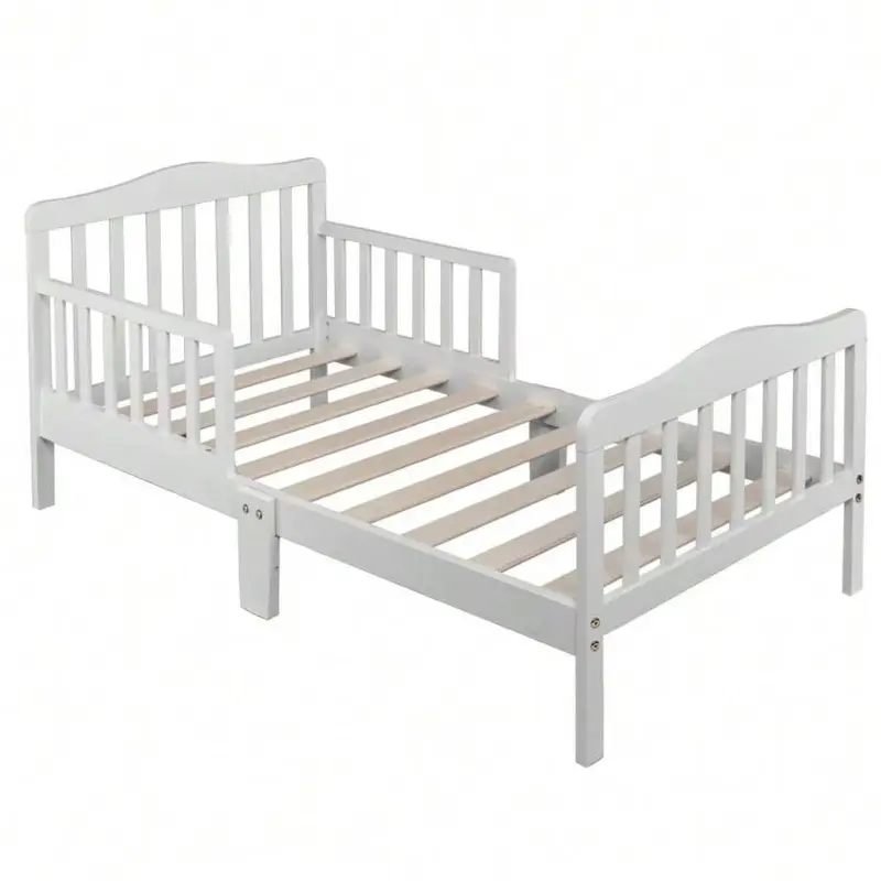 Classic White Pine Wood Infant-Toddler Bed with Safety Guardrails, Sturdy Reinforced Build, Quick Easy Setup, Mattress Fit, Children's Bedroom Essential