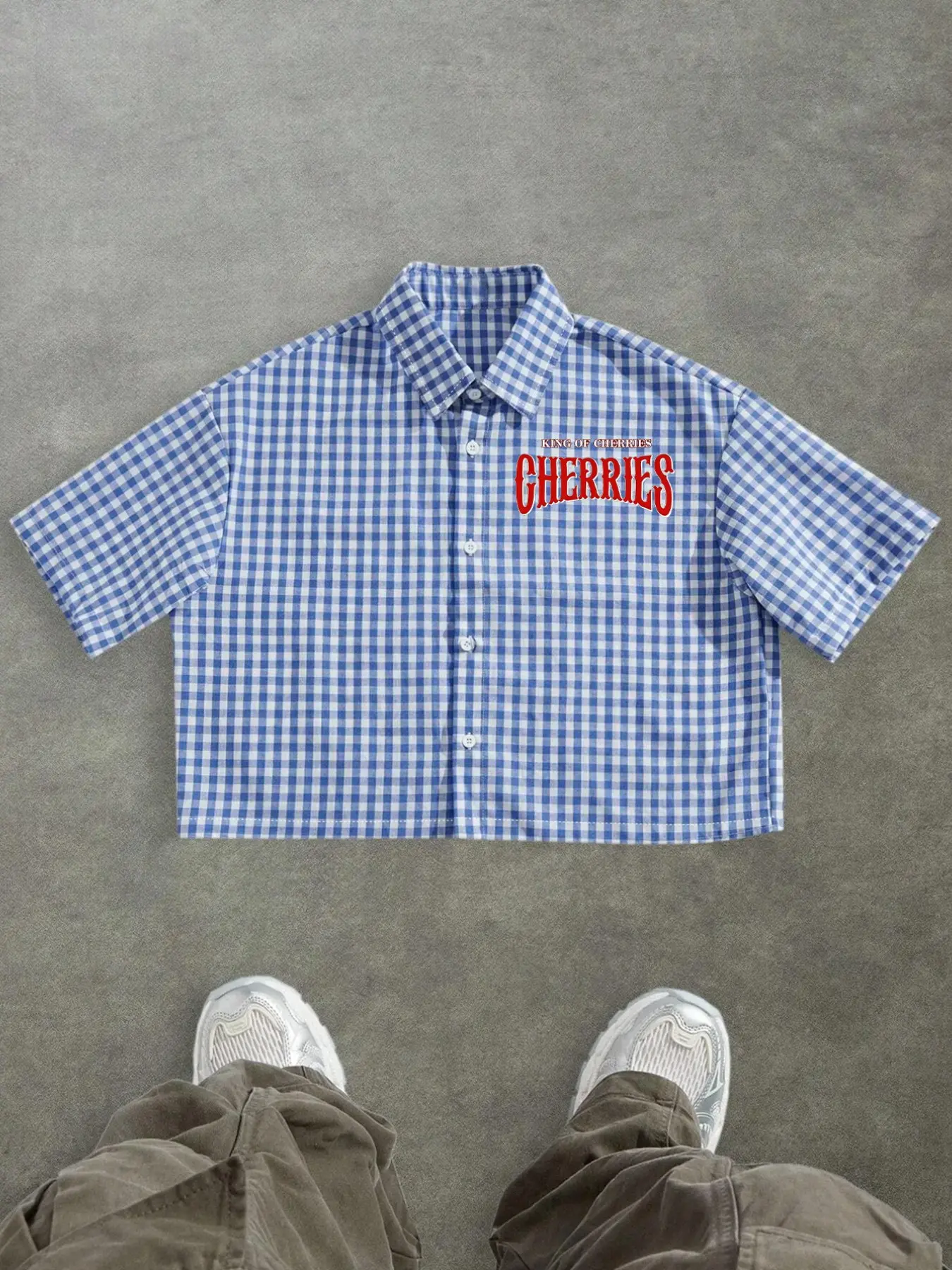 Unisex American Retro Vintage Style Plaid Short Sleeve Shirt, Grid 