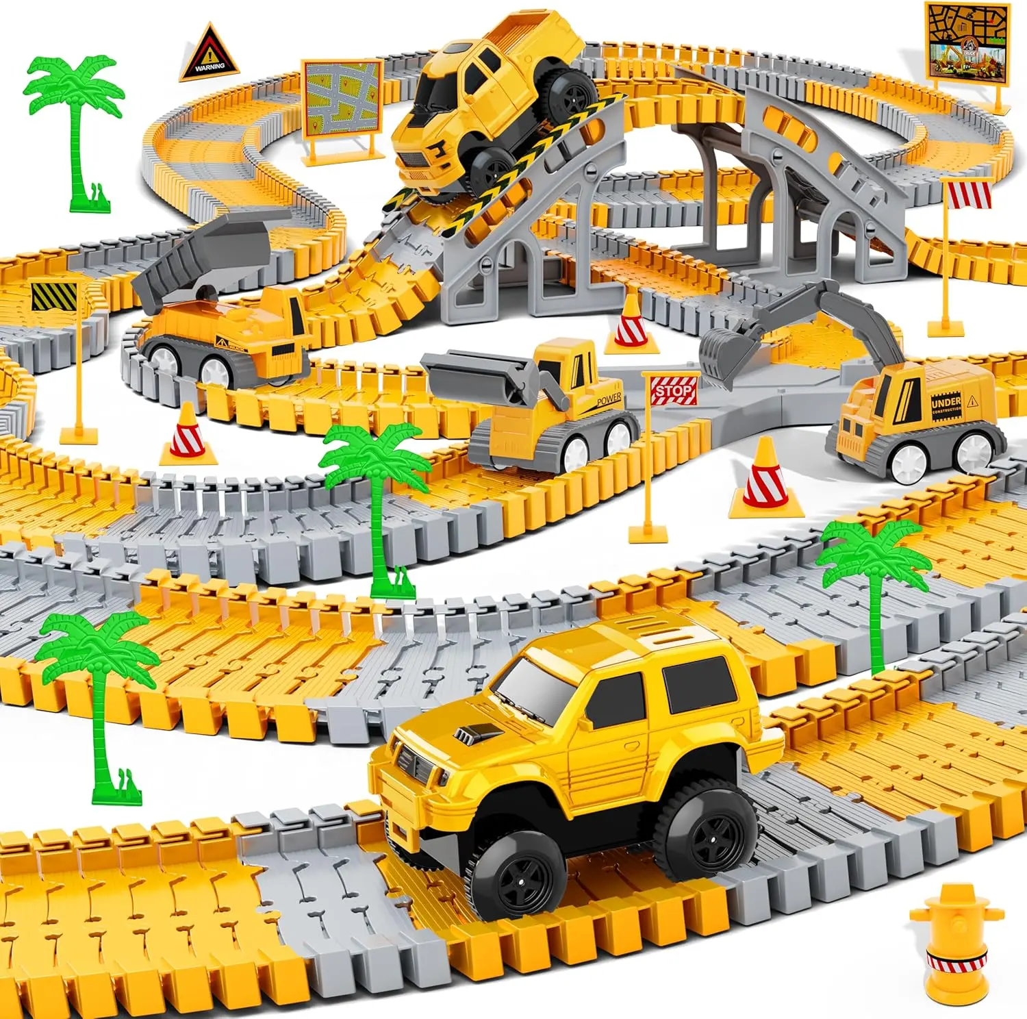 Kids Toys 253 PCS Construction Race Tracks, Create A Engineering Road Game| 5 PCS Construction Truck Cars, DIY Flexible Track Play Set, Birthday Xmas Gifts Toy for 3 4 5 6 7 8 Year Old Boys Girls