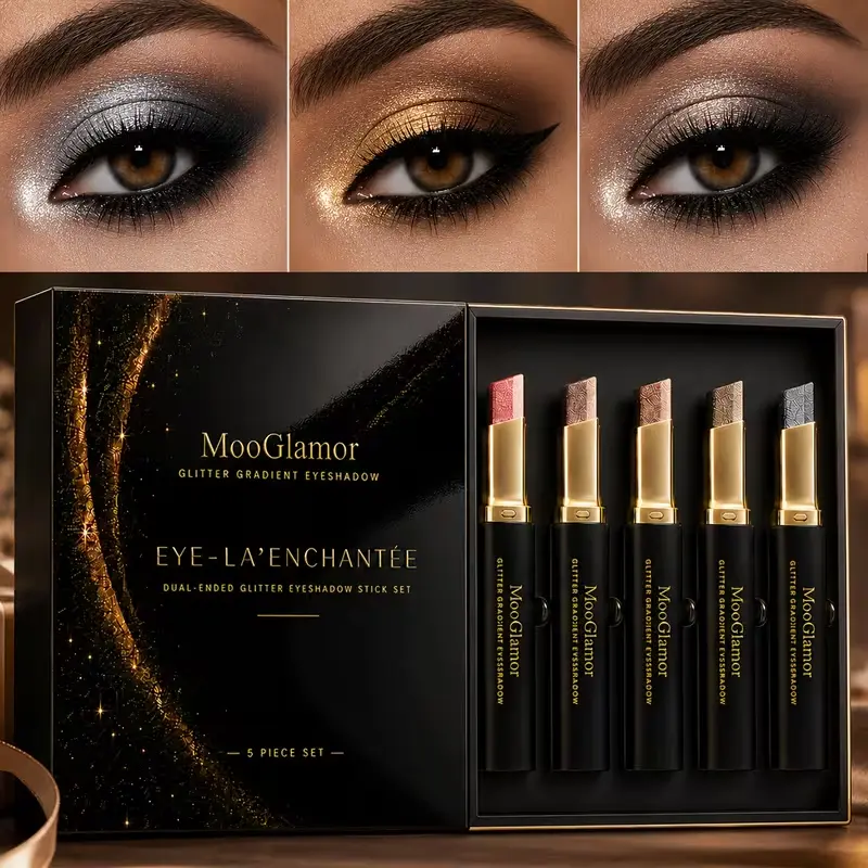 MooGlamor Matte Two-Color Eyeshadow Stick Set Long Lasting Natural Makeup Waterproof Highlighter Glossy EyeShadow Pencil Cosmetic Suitable holidays Gift Box
