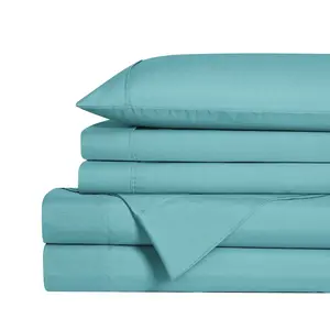 Swift Home 4PC Polyester Rayon from Bamboo Blend Soft Breathable Solid Sheet Set with Extra Pillowcases - TEAL TWIN - Bedding Essentials