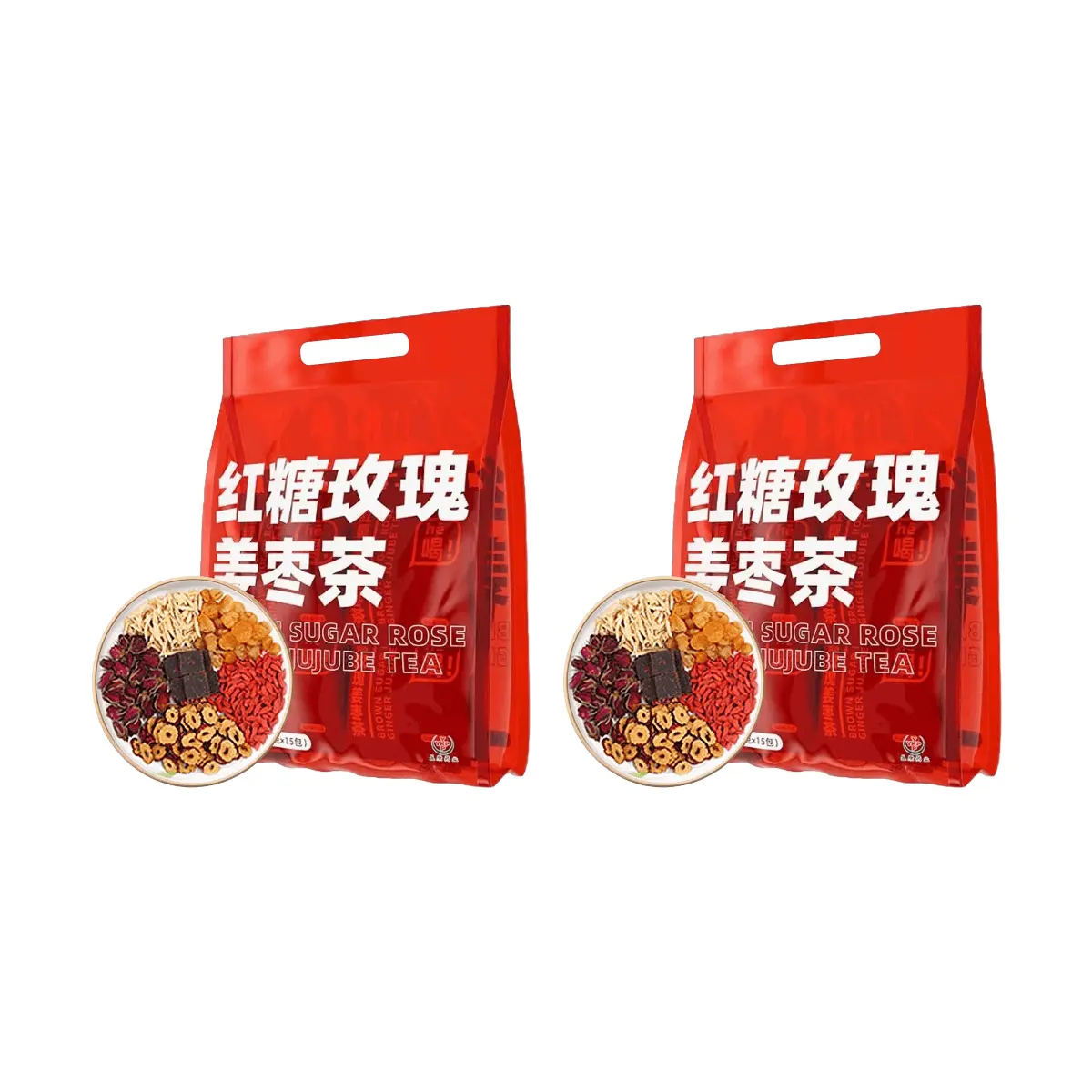 GUANGYAOBAIYUNSHAN 30 Bags Rose Jujube Ginger Tea with Goji Berry & Longan - Period Relief & Wellness Herbal Tea for Women, 15g Each, Individually Wrapped