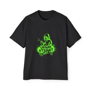 Green Graffiti Hooded Figure Urban Street Art Tee | Neon Spray Paint Graphic