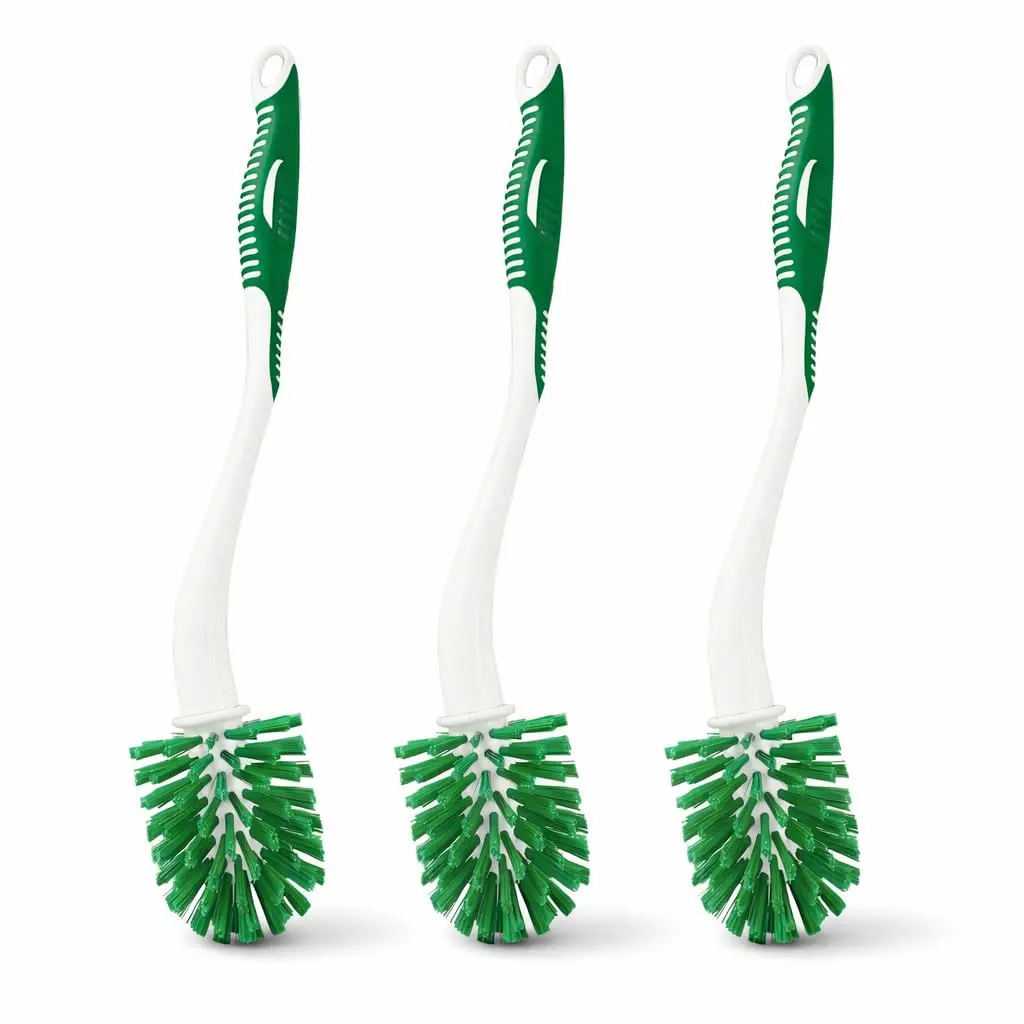 Libman Curved Toilet Brush (3-Pack) - Bathroom Accessory with Long Angled Handle, Curved Head, 360° Bristles, Recycled Fiber for Bathroom Bowl Deep Clean, Bathrooms
