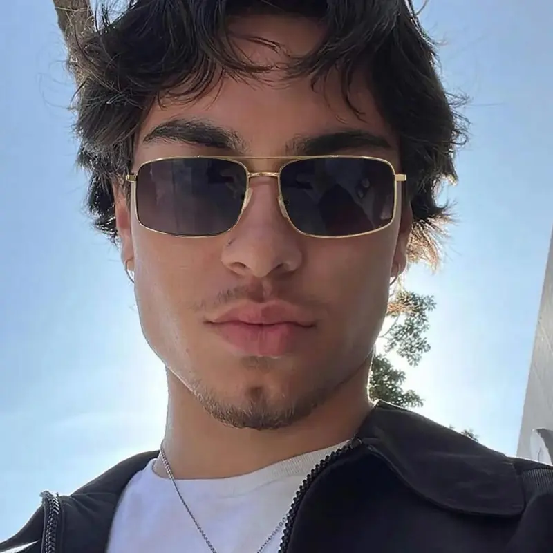 Men's Rectangle Metal Frame Glasses, Trendy Casual Glasses for Everyday Use, Fashion Accessories for Outdoor Activities, Rectangular Sunglasses, Fashionable Sunglasses