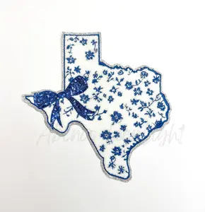 Blue Floral Grand Millennial Texas Sequins Chenille Patch