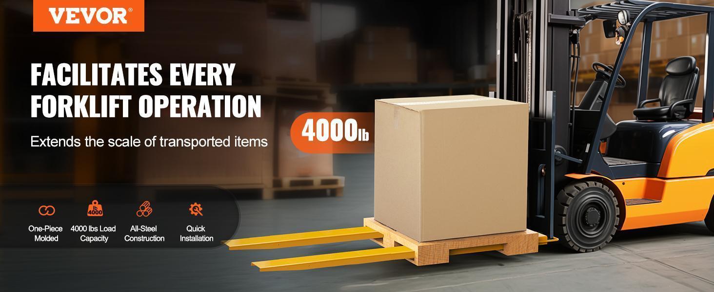 VEVOR Pallet Fork Extensions, TikTokShopBlackFriday, Max, 96" Length 6.5" Width, Heavy Duty Carbon Steel Fork Extensions for Forklifts, 1 Pair Forklift Extensions, Industrial Forklift Fork Attachments for Forklift Truck