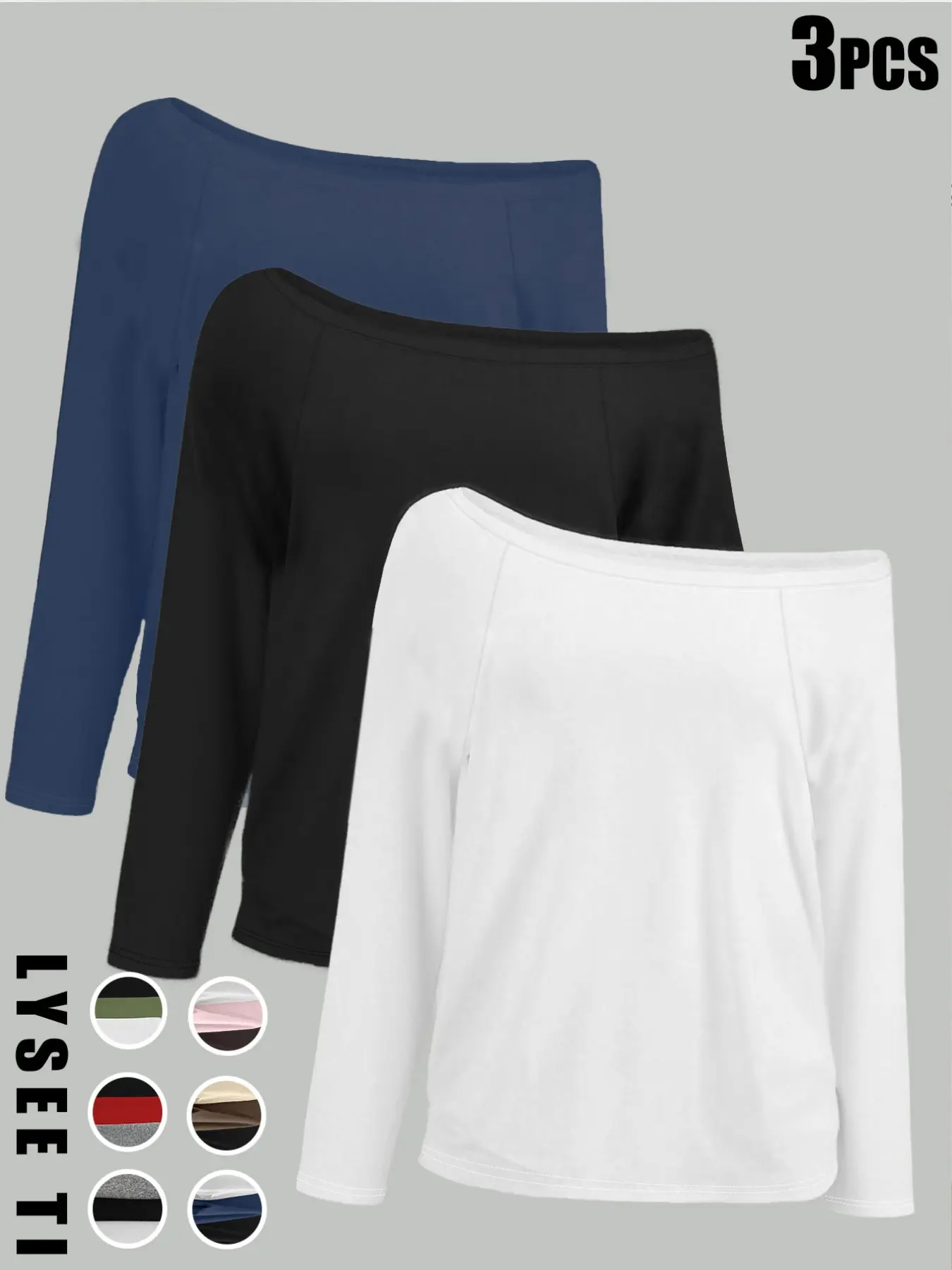 3pcs women's casual Basic Everyday Loose Fit Baggy simple pullover, women's black, white, gray, multi-color three piece set, long sleeved top, Womenswear