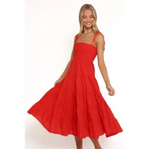 Carrol Shirred Bodice Maxi Dress - Red