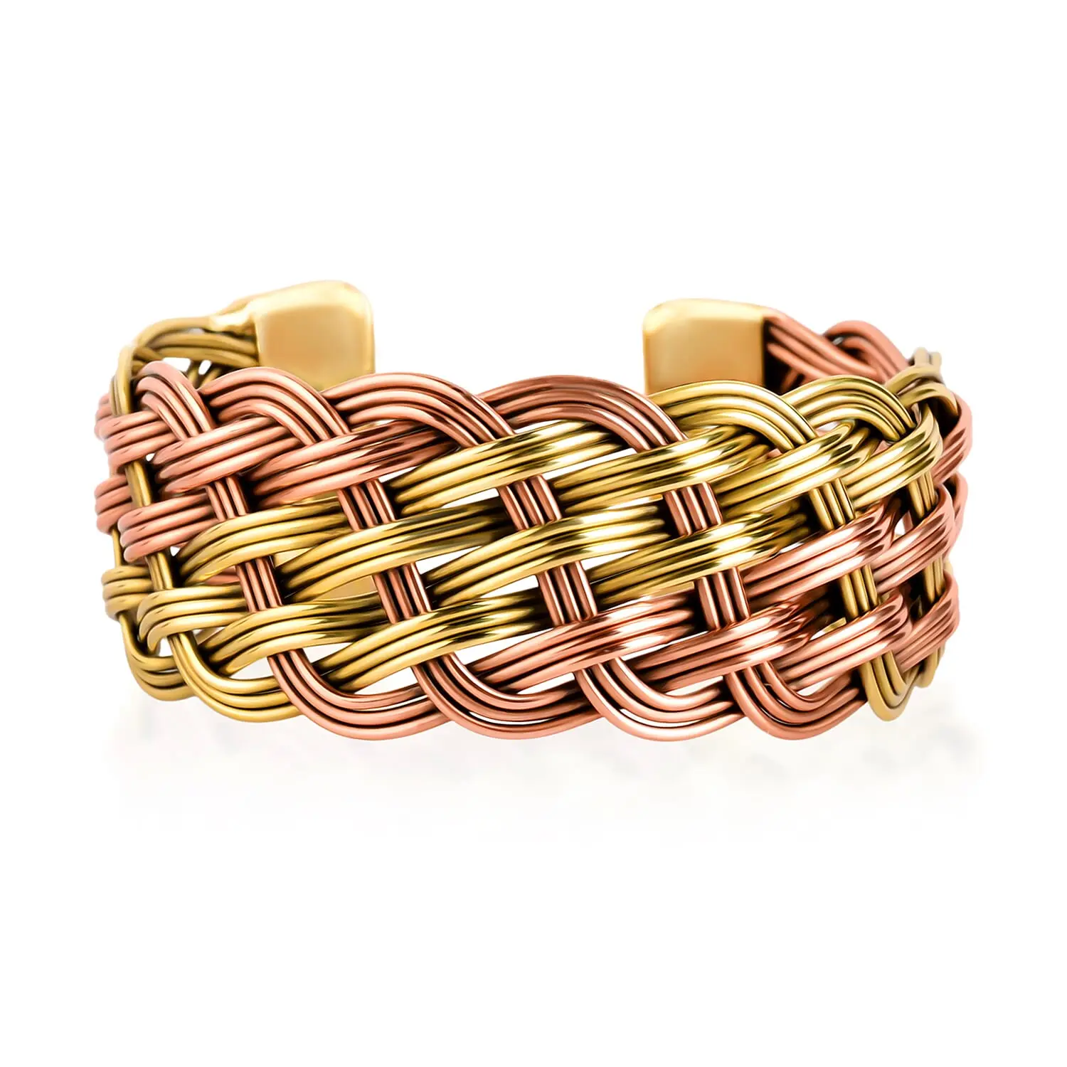Handmade Criss Cross Cuff Bracelet in Goldtone and Rosetone (7In)