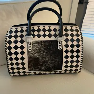 Large checkered speedy with cowhide
