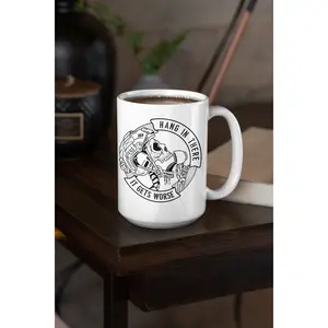 15oz White Ceramic Tactical Coffee Mug - BPA-Free, Washable Drinkware, Funny Text Humorous Bold Phrase Mug with "Hang in There it Gets Worse" Design for Daily Use, Coffee Mugs, Funny Text Mugs