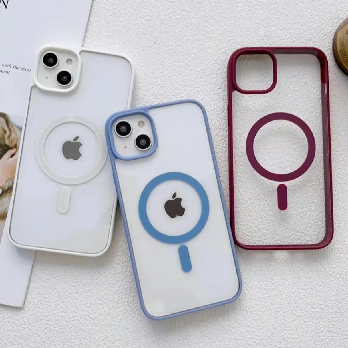 Luxury Transparent Magsafe Magnetic Colorful Case Cover For iPhone 16 / 15 / 14 / 13 / 12 / Plus / Pro / Pro Max / Shockproof Phonecase Protector Protection Casing Protective