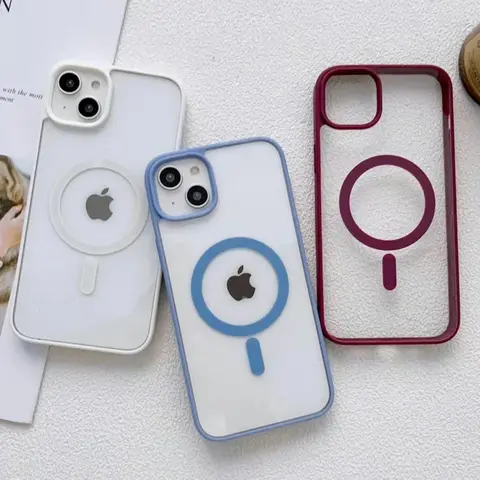 Luxury Transparent Magsafe Magnetic Colorful Case Cover For iPhone 16 / 15 / 14 / 13 / 12 / Plus / Pro / Pro Max / Shockproof Phonecase Protector Protection Casing Protective