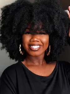 10 Inch Human Hair African Curly Wig With Bangs, Full Machine Made Natural Curl, Comfortable Wearing Experience, Minimal Shedding, Women Daily Casual Hairstyle