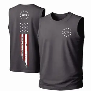 Men’s Cotton Sleeveless Tank Top with “1776” American Flag Graphic Print, Punk Style Crew Neck Muscle Shirt, Breathable Lightweight Summer Streetwear for Gym, Workout, Beach, Vacation, Fitness and Daily Wear
