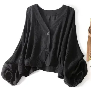 Women's Summer Loose Lightweight Short Jacket, Sheer Figure‑Hiding Sun Protection Shirt, Casual Age‑Reducing Long Sleeve Blouse