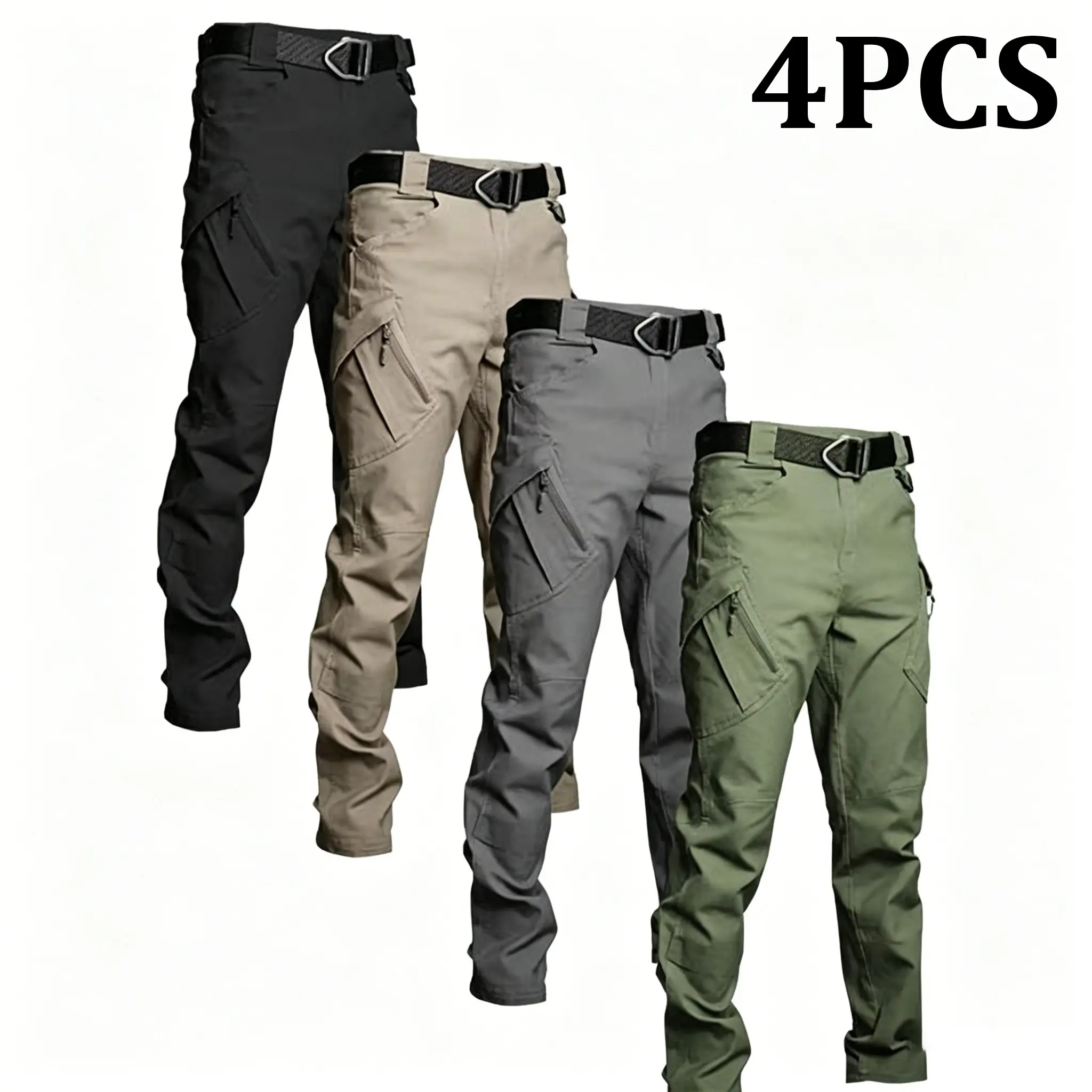 HOMUG 4-Pack Men's Ripstop Tactical Cargo Pants, Large-Capacity Multi-Pocket Design (Belt Not Included). Ripstop & Durable Outdoor Hiking Trousers, Suitable for All Seasons.