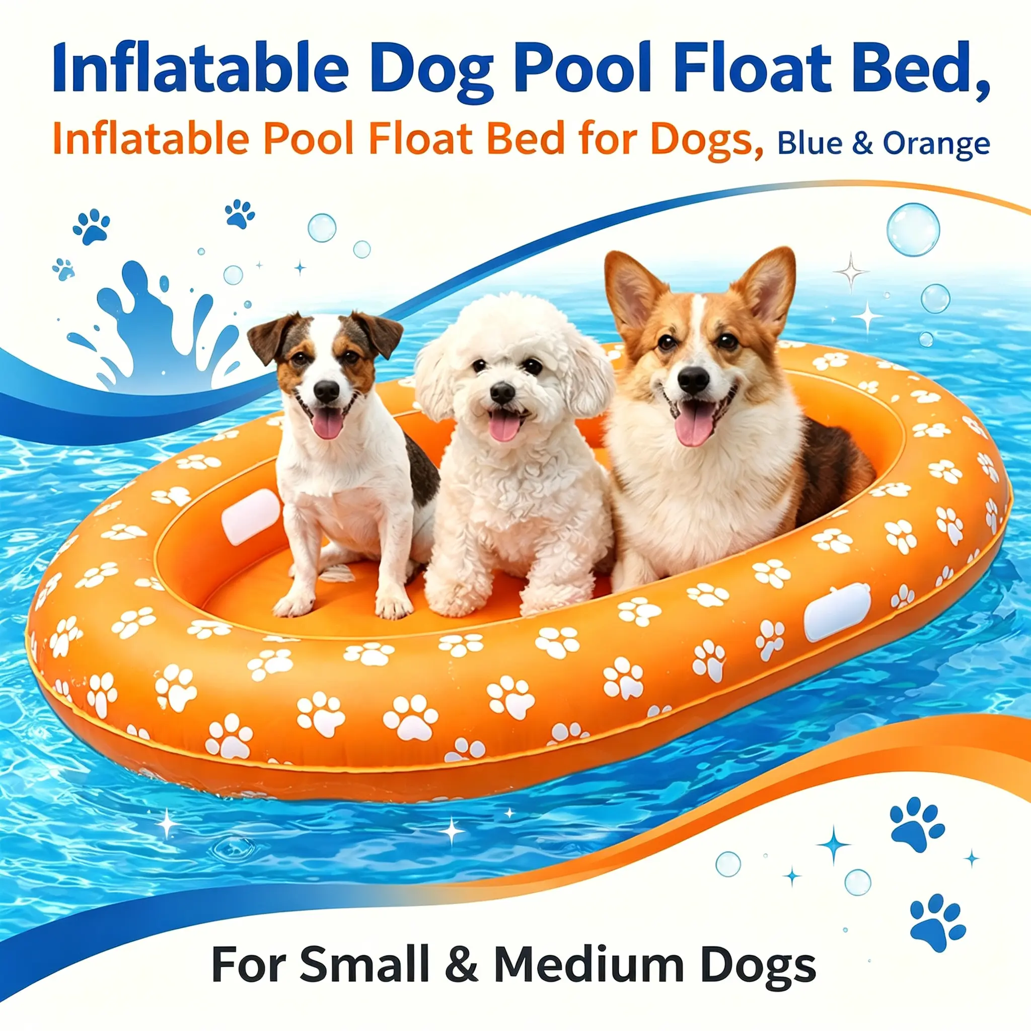 Inflatable Dog Pool Float Bed for Small-Medium Dogs, Portable Leakproof Pet Floaties for Pool, Durable PVC Cooling Summer Water Toy, Easy-Carry Lounger for Beach & Outdoor Water Play | fish design