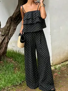 Women's Polka Dot Tank Top and Wide Leg Pants Resort Set, Fashionable Comfort Design, Ideal for Daily Wear and Vacations