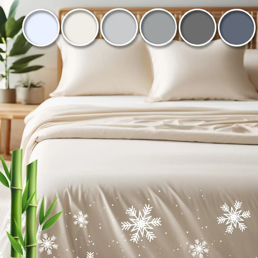Vegan Silk Cooling Bedsheet Set 4 Piece, 75% Bamboo Viscose 25% Modal 156GSM Sateen Weave, Soft Breathable Moisture-Wicking Sheets with Zippered Pillowcases, OEKO-TEX Certified