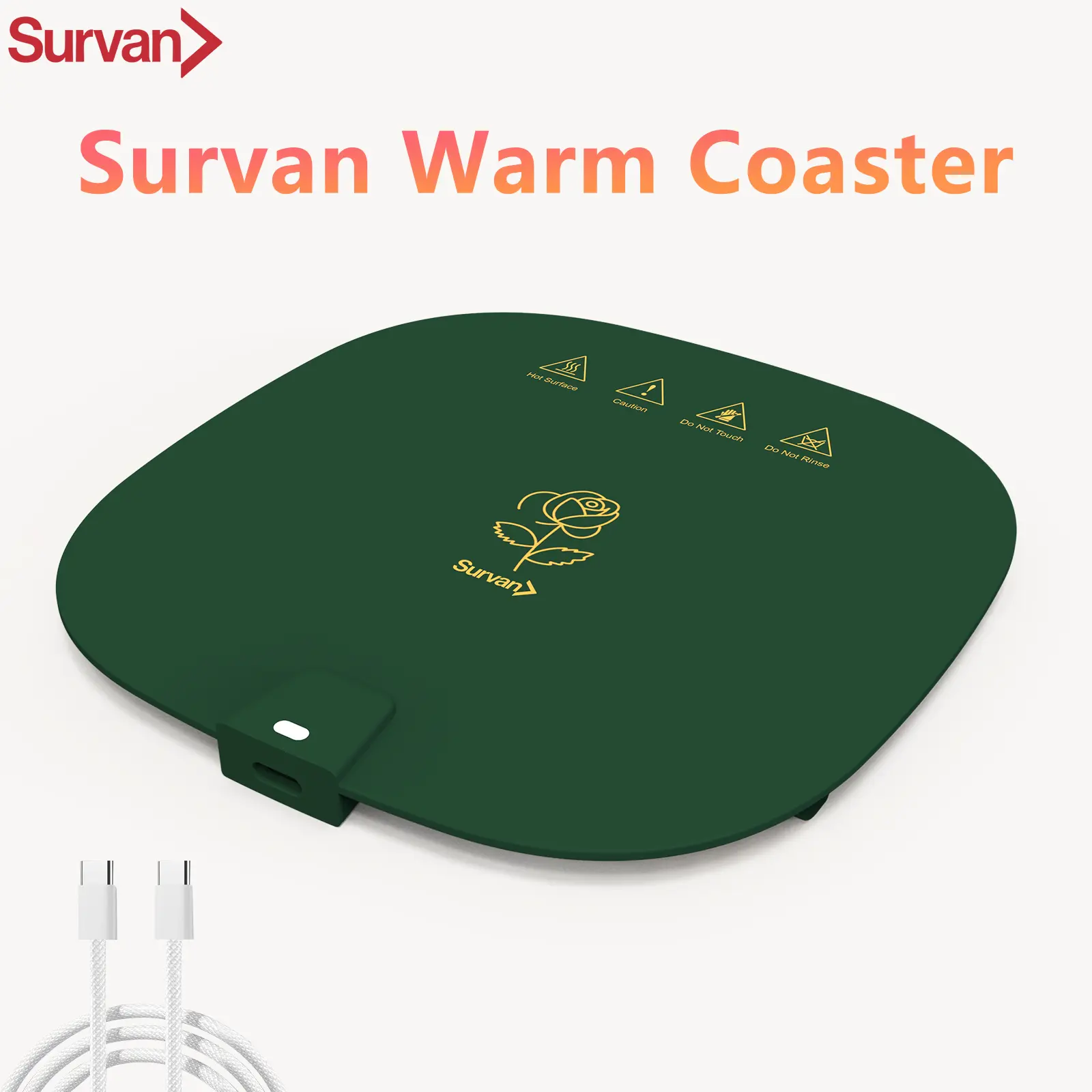 Coaster,Thermos cup mat silicone rollable warmer pad, thin, Type-C port input at 20V, reaches up to 80 degrees Celsius, suitable for office, business trips, and travel use, fits various heated cup types, keeps coffee/tea/milk bottles/wine warm