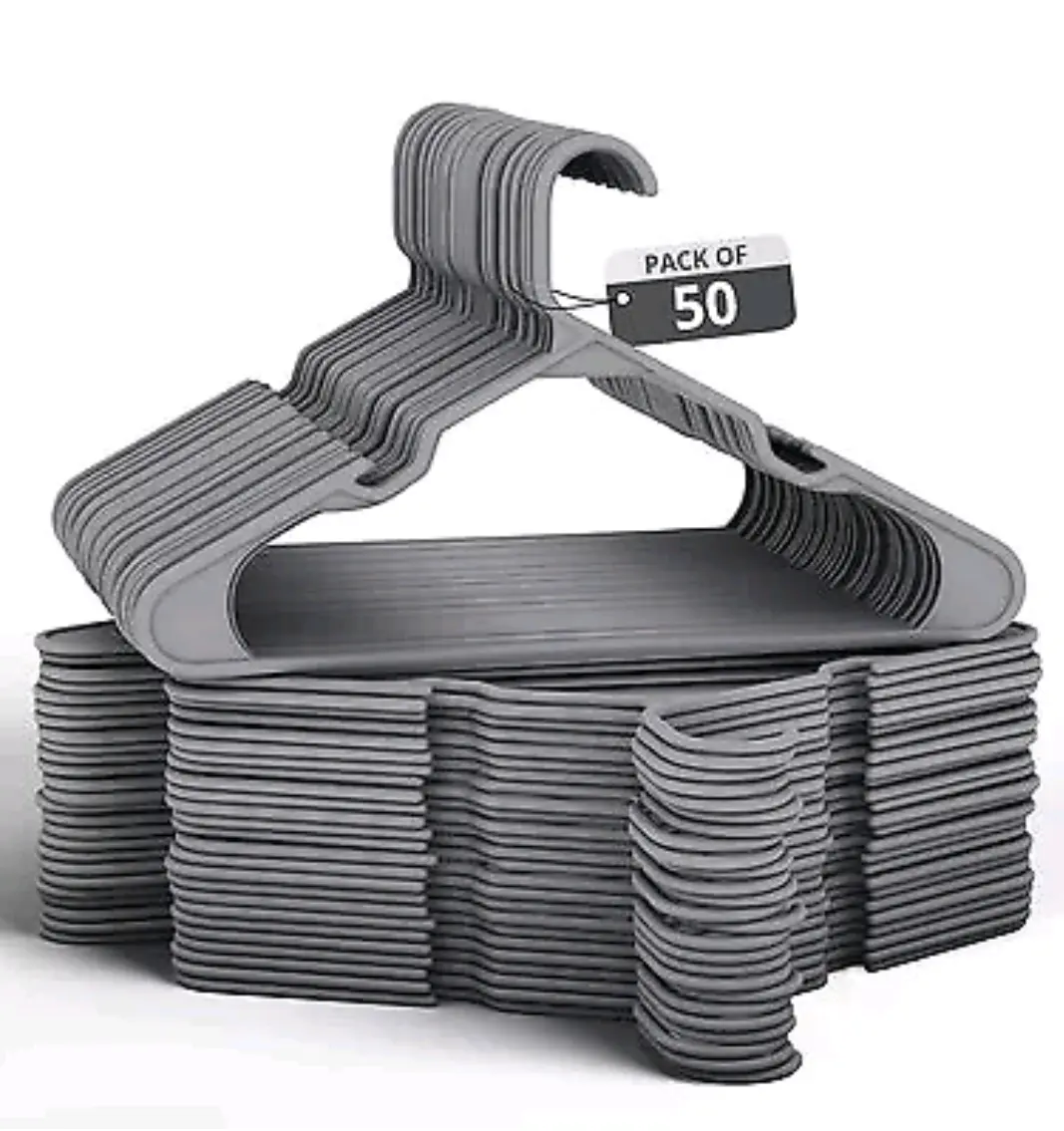Pack of 50 Durable Slim Plastic Hangers - Stylish & Space-Saving Design