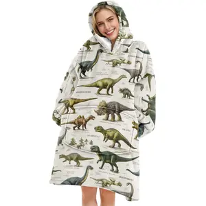 hoodie blanket，Wearable Blanket，Dinosaur Print Hooded Blanket, Wearable Plush Throw, Soft Warm Flannel, Sofa Cover, Home Leisure, Air Conditioning, Camping Travel Gift，Christmas Gift,Valentine's Day gift, Cozy Hooded Blanket