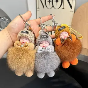 Cute Fox Fur Keychain Doll, Adorable Bag Charm for Girls, DIY Accessories, Trendy Sleep Doll Keyring, Perfect Gift for Couples & Friends