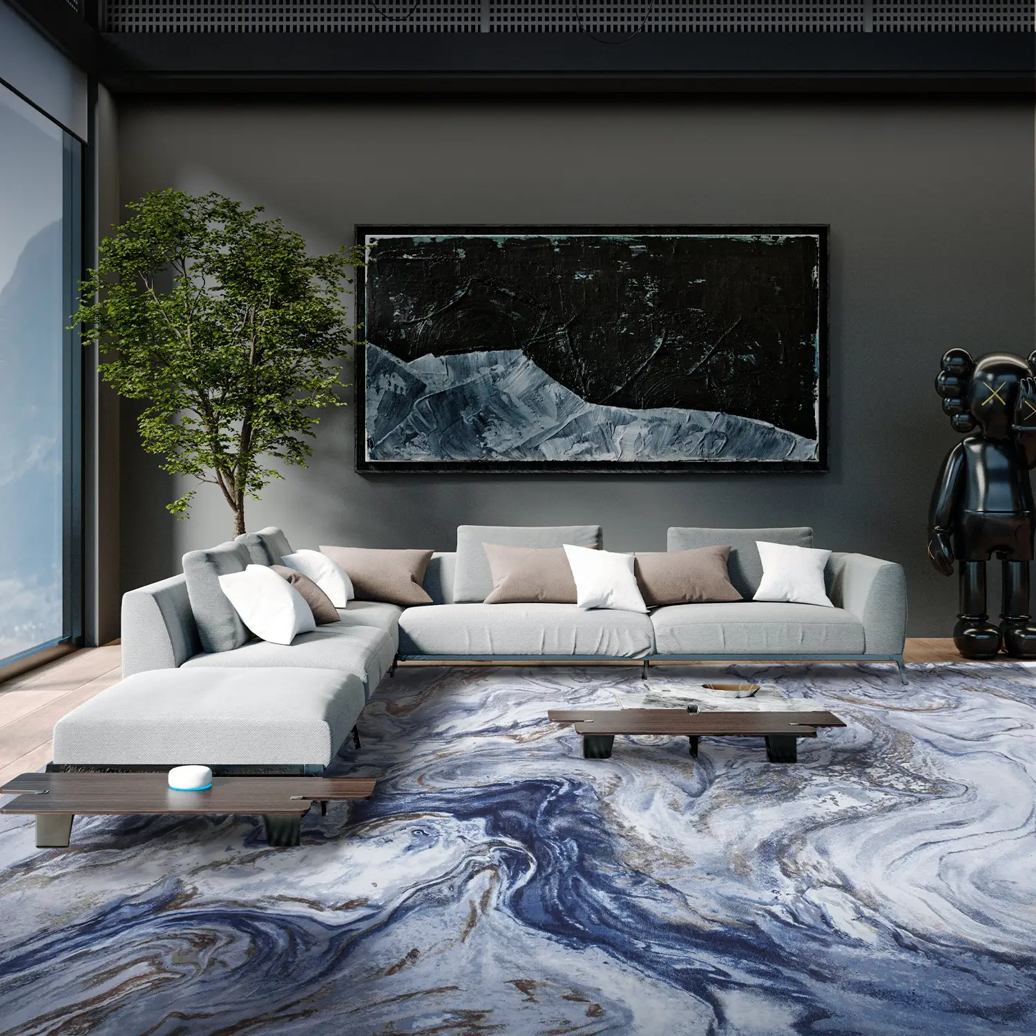 MontVoo Marble Washable Area Rug, Modern Abstract Design, Non-Slip & Easy Cleaning, Ideal for Living Room, Bedroom, Office & Dining Room Decor, Cool M